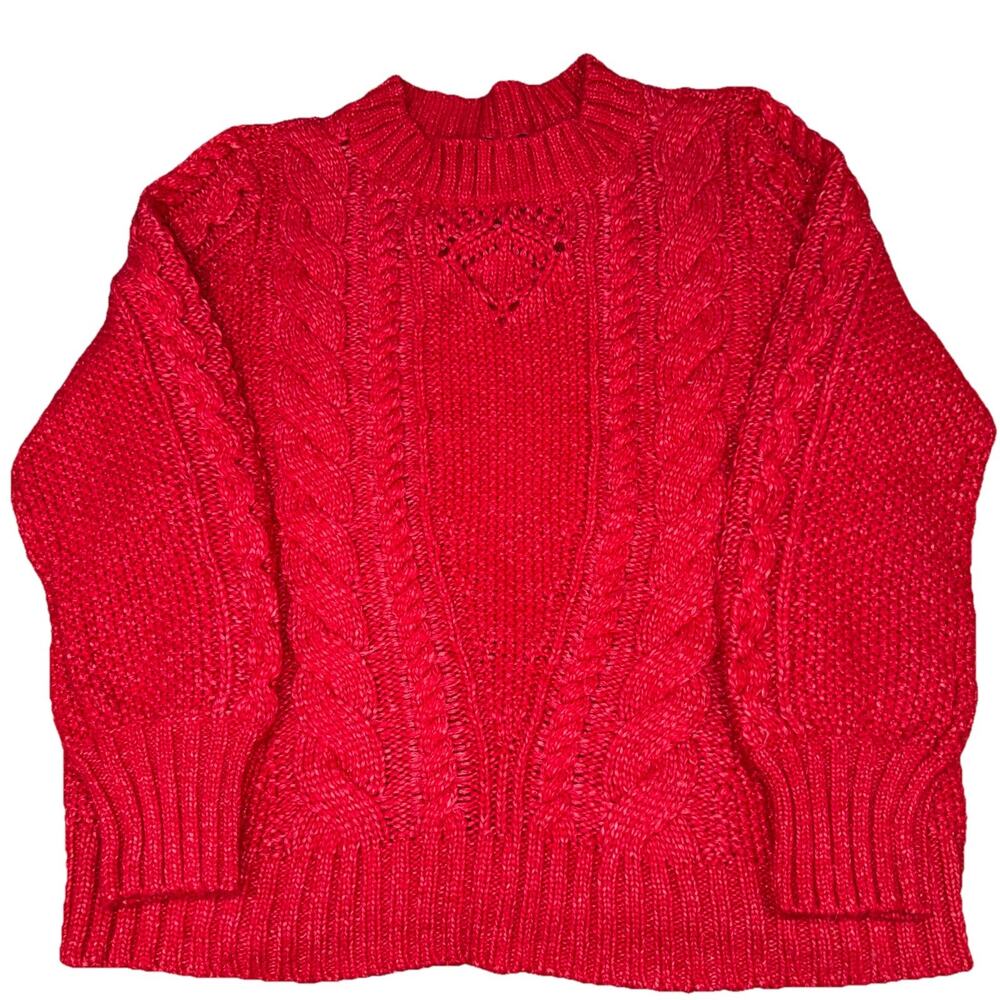 Talbots Plus Red Chunky Fisherman Cable Knit Sweater Women’s 1X Wool Blend